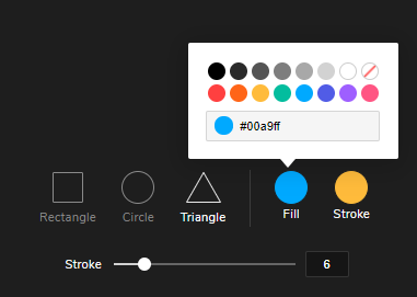 Scegli un colore nella tavolozza o inserisci un codice colore per riempire la forma.