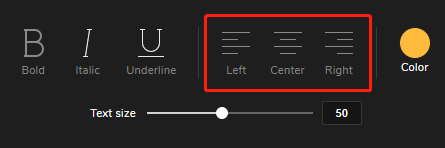 Haga clic en "Izquierda", "Centro", "Derecha" para establecer la alineación del texto.