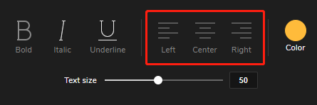 Clique em "Esquerda", "Centro", "Direita" para definir o alinhamento do texto.